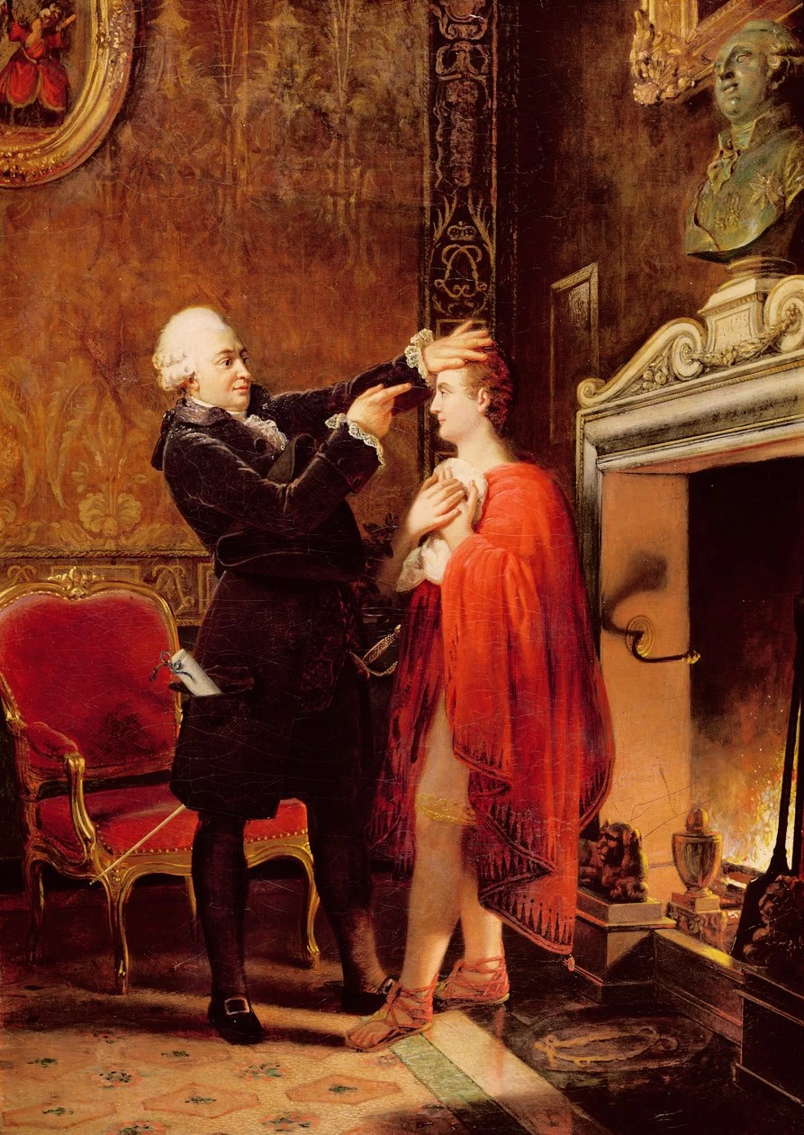 Jean - Francois Ducis predice il futuro dell'attore Talma leggendo le linee sul suo viso, 1833, Comédie Française, Parigi